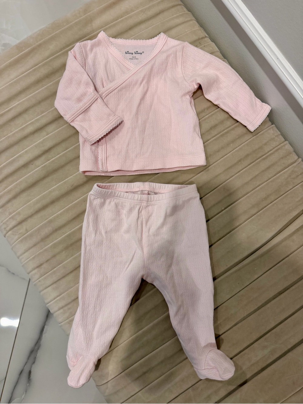 Kissy Kissy Pointelle Kimono Top & Footed Pant Set – Pink – 0-3M